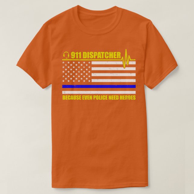 911 Dispatcher Week American Flagga Thin Blue and  T Shirt (Design framsida)