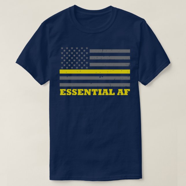 911 Dispatcher Worker Thin Guld Line Flagga T Shirt (Design framsida)