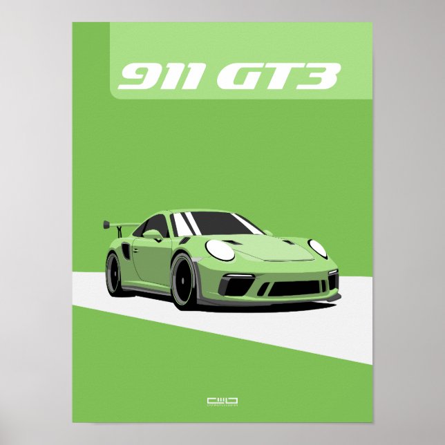 911 GT3-Poster - Grönt Track-personbil Poster (Framsidan)