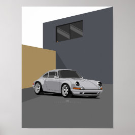 911 Klassisk Silver-bil - Minimalistisk Retro Silv Poster