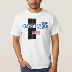 911 Kom ihåg den 11 september Flagga Blue T-Shirt