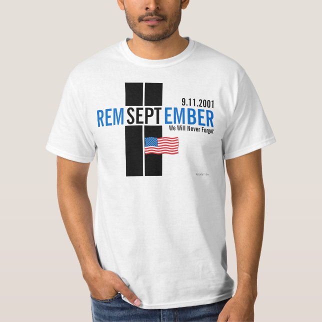 911 Kom ihåg den 11 september Flagga Blue T-Shirt (Framsida)