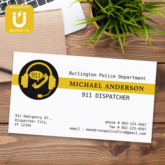 911 Logotyp för Dispatcher Anpassningsbar Modern T Magnetiska Visitkort (Skapare uppladdad)