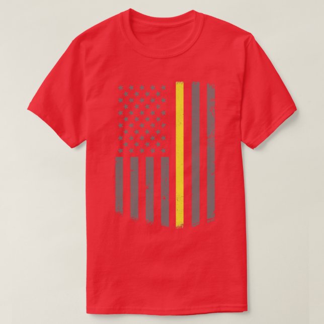911 Operatör Flagga Thin Guld Line Akut Disp. T Shirt (Design framsida)