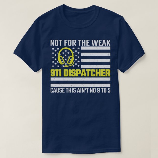 911 Operatör Flagga Thin Guld Line Akut Disp. T Shirt (Design framsida)