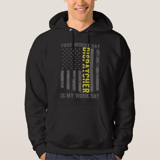 911 Operator US Flag Thin Gold Line Emergency Disp Hoodie (Framsida)