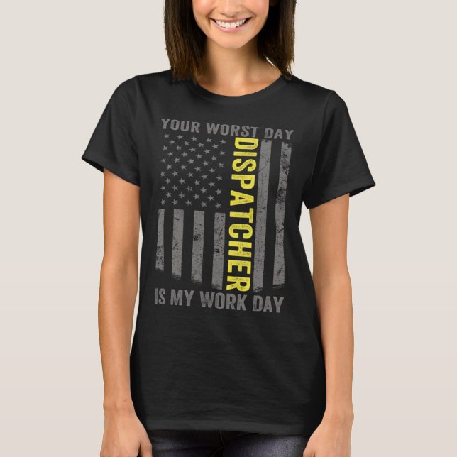 911 Operator US Flag Thin Gold Line Emergency Disp T Shirt (Framsida)