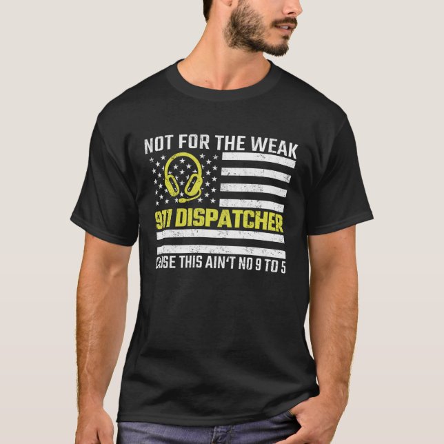 911-operatör USA Flagga Tunn Guld Linje Nöddisp T Shirt (Framsida)