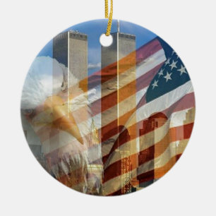 911 örnflaggatorn julgransprydnad keramik