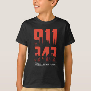 911 Vi kommer aldrig att glömma 343 Firefighters P T Shirt