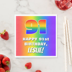 91:a födelsedag: färgfull, Roligt Rainbow Mönster Pappersservett