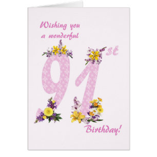 91:a födelsedag Flower Decorated Numbers Hälsningskort
