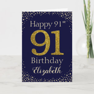 91:a födelsedag Golden Glitter Card Kort