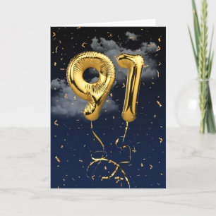 91:a födelsedag Guld Mylar Balloon och Konfetti-ko Kort