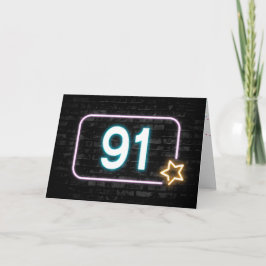 91:a födelsedag Neon-skylt på tegelvägg Kort
