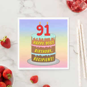 91:a födelsedag: Roligt Cake and Candles + Custom  Pappersservett