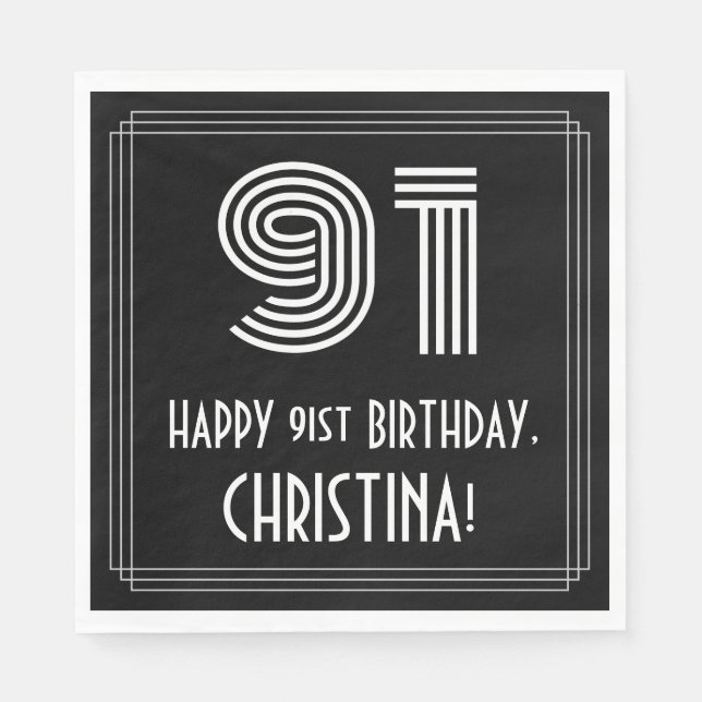 91:a födelsedagen: Art Deco Inspired Titta "91" +  Pappersservett (Framsidan)
