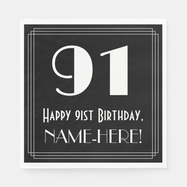 91:a födelsedagen ~ Art Deco Inspired Titta "91",  Pappersservett (Framsidan)