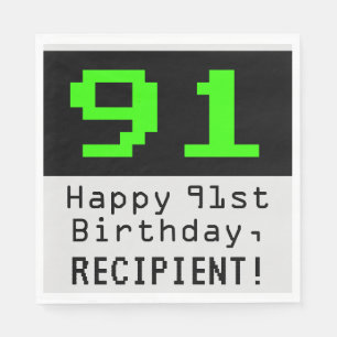 91:a födelsedagen - Nerdy/Geeky Stil "91" och Namn Pappersservett