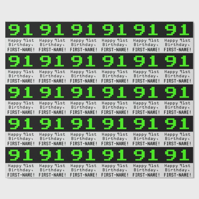91:a födelsedagen - Nerdy/Geeky Stil "91" och Namn Presentpapper (Platt)