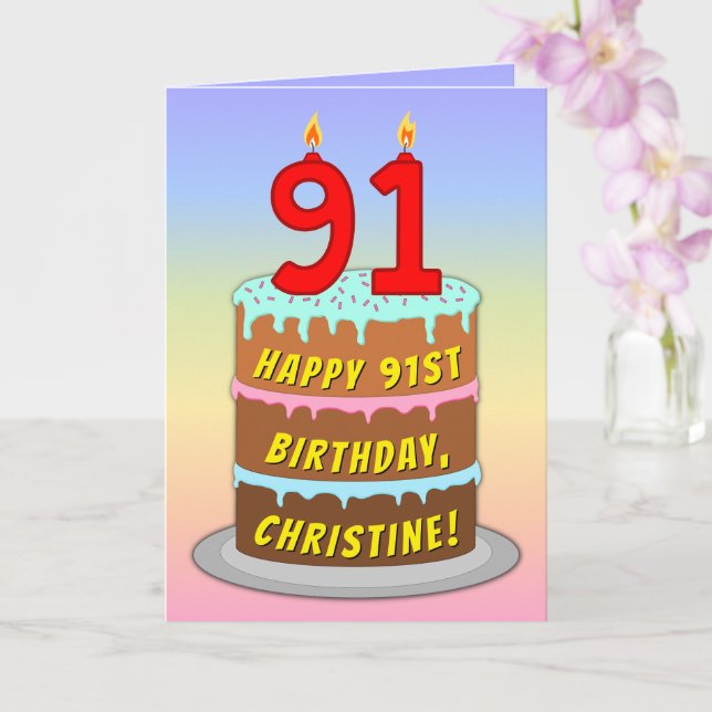 91:a födelsedagen - Roligt Cake & Candles, med ege Kort (Orkide)