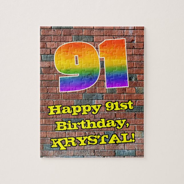 91:a födelsedagen: Roligt Graffiti-Inspired Rainbo Pussel (Vertikal)