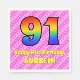 91:a födelsedagen: Rosa Rand & Hearts, regnbåge nr Pappersservett