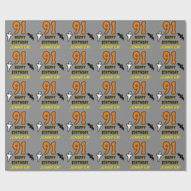 91:a födelsedagen: Spooky Halloween Theme, eget na Presentpapper (Platt)