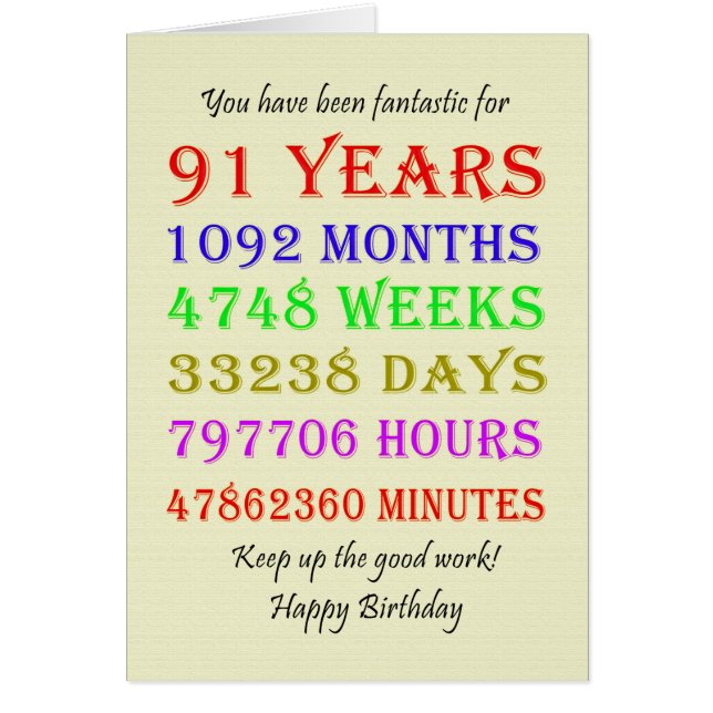 91:a födelsedagsmilstolpar hälsningskort (Framsidan)