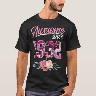 91 år gammal Blommigt Fantastisk sedan 1932 Wom T Shirt