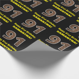 91-årsdag: Namn & falskt trästrukturmönster "91" Presentpapper