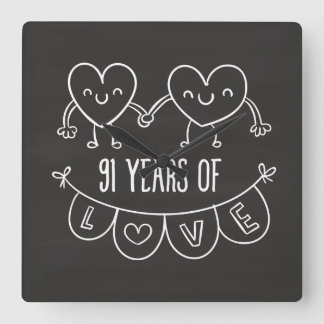 91-årsjubiléet Gift Chalk Hearts Fyrkantig Klocka