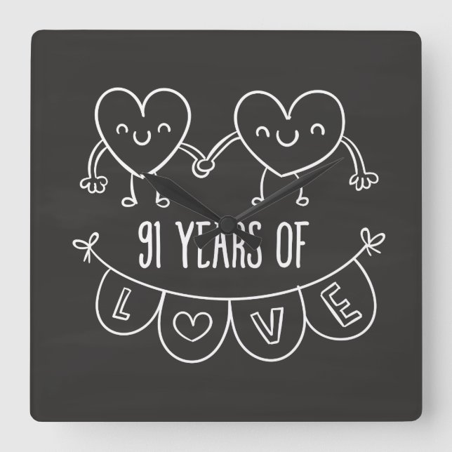91-årsjubiléet Gift Chalk Hearts Fyrkantig Klocka (Framsida)