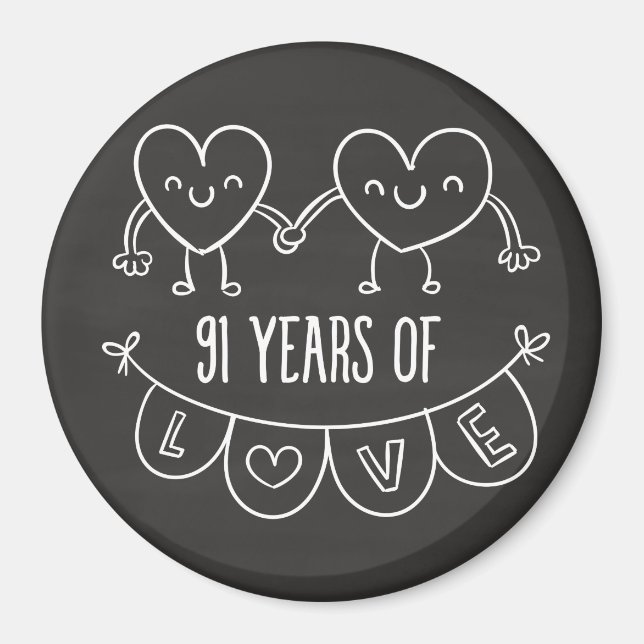 91-årsjubiléet Gift Chalk Hearts Magnet (Framsidan)