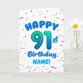 91st Balloon Number Custom Name Birthday Card Kort