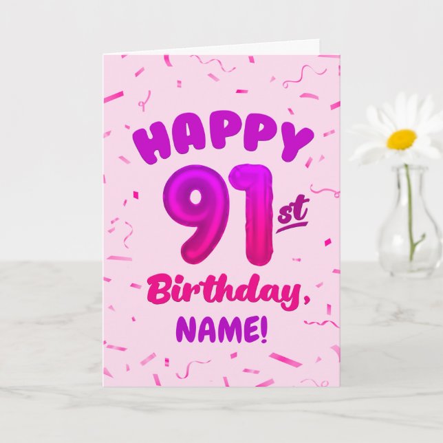 91st Balloon Number Custom Name Birthday Card Kort (Liten växt)
