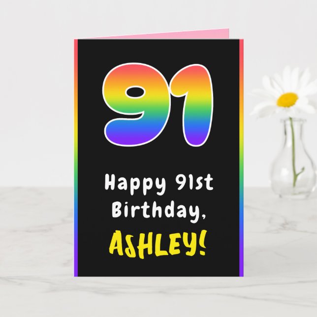 91st Birthday: Colorful Rainbow # 91, Custom Name Kort (Liten växt)