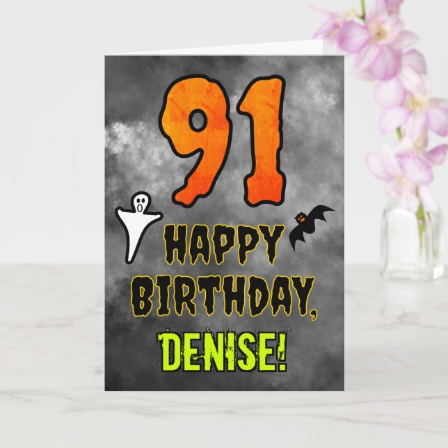 91st Birthday: Eerie Halloween Theme + Custom Name Kort (Orkide)