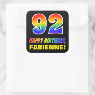 92:a födelsedag: fetstil, Roligt, enkel, regnbåge  Fyrkantigt Klistermärke