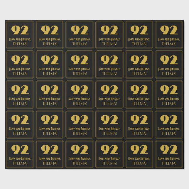 92:a födelsedagen - Art Deco Inspired Titta "92" o Presentpapper (Seam)