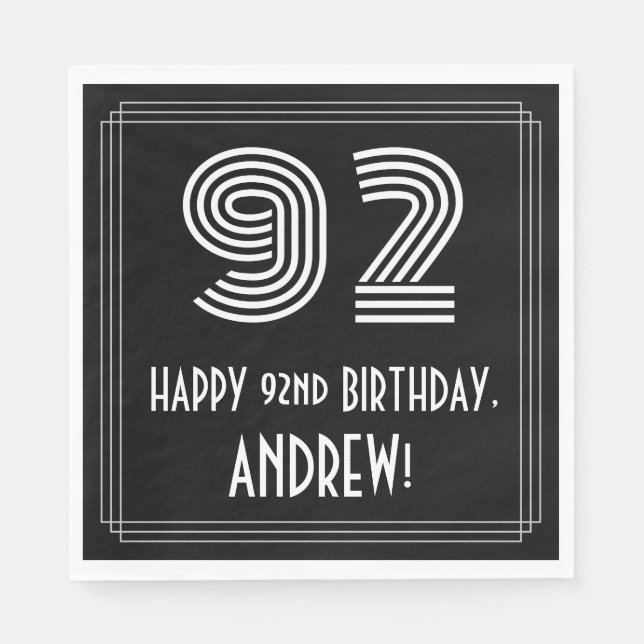 92:a födelsedagen: Art Deco Inspired Titta "92" +  Pappersservett (Framsidan)