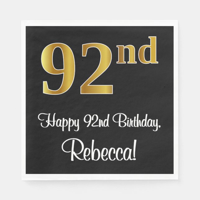 92:a födelsedagen ~ Elegant Luxurious Faux Guld Ti Pappersservett (Framsidan)