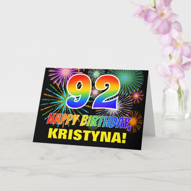 92:a födelsedagen: Fet, Roligt, Fireworks, Rainbow Kort (Orkide)