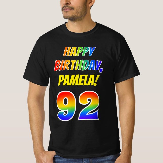 92:a födelsedagen - fetstil, Roligt, regnbåge 92,  T Shirt (Framsida)