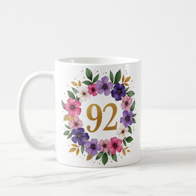 92:a födelsedagen Mugg - Blommigt Utandning med Gu (Vänster)