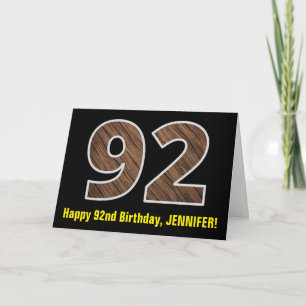 92:a födelsedagen: Namn + Faux Wood Grain Mönster Kort