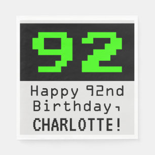 92:a födelsedagen - Nerdy/Geeky Stil "92" och Namn Pappersservett
