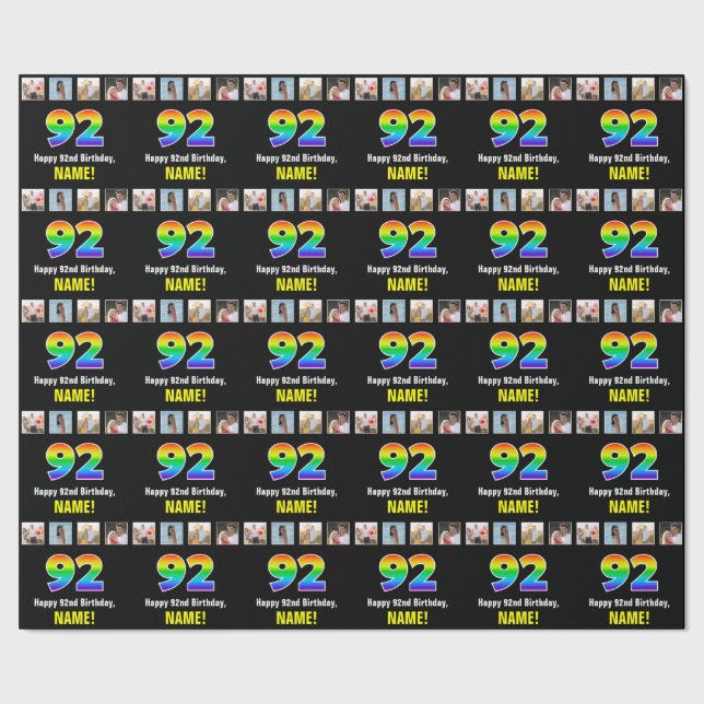 92:a födelsedagen: Regnbåge "92"; Anpassningsbar F Presentpapper (Seam)