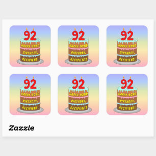 92:a födelsedagen: Roligt Cake and Candles + Anpas Fyrkantigt Klistermärke