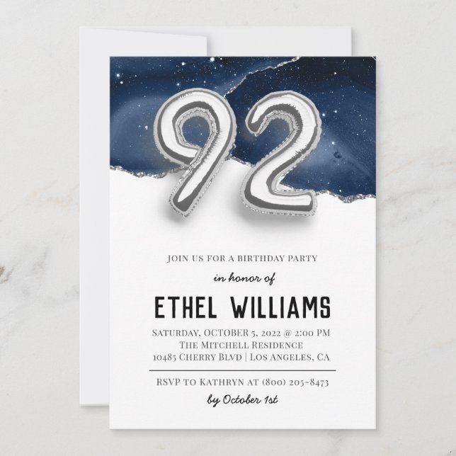 92:a Födelsedagsfest inbjudan (Framsida)